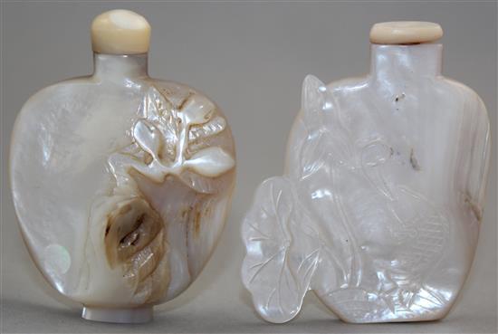 Two Chinese mother-of-pearl snuff bottles, 1800-1900, 7cm, Richards